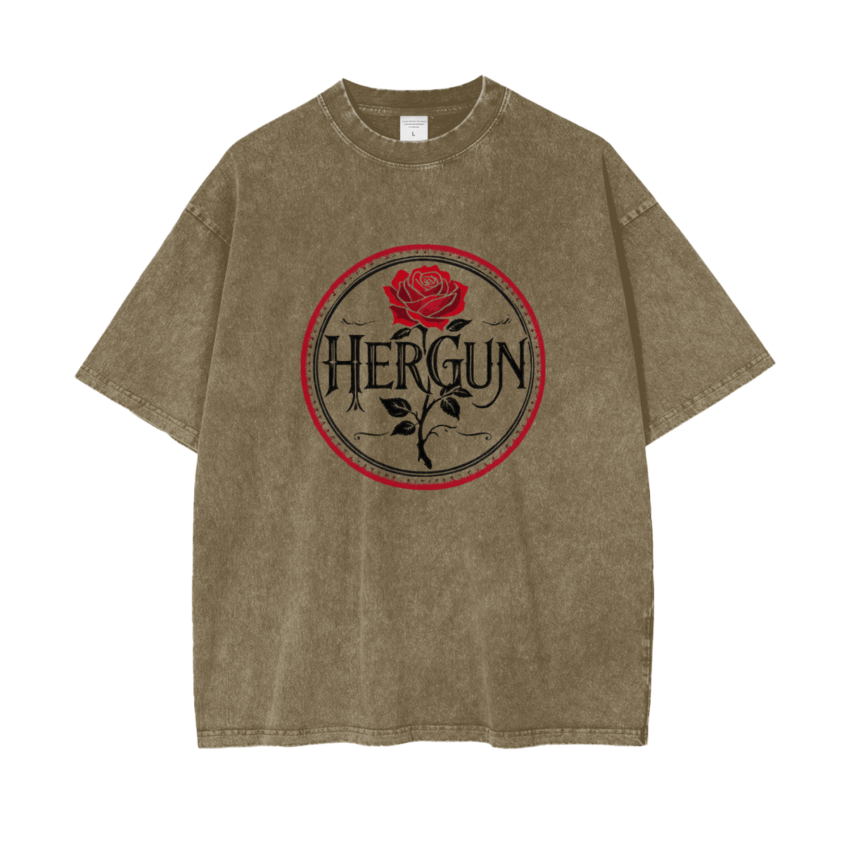 HERGUN SizeWashed T-Shirt, Gray Green